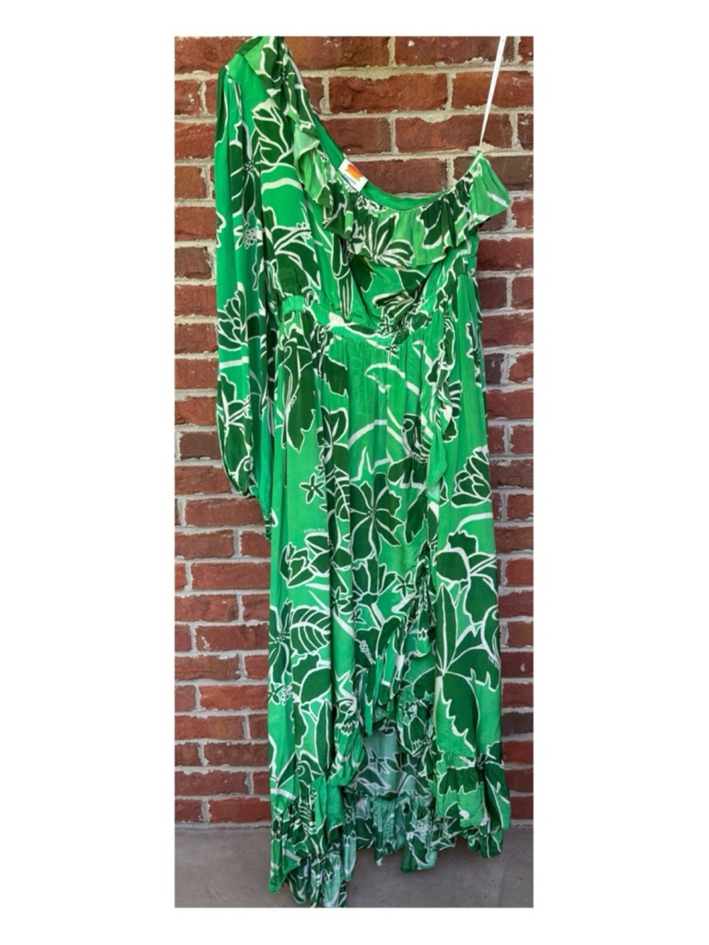 NWOT Anthropologie Farm Rio Printed One Shoulder Ruffle Dress in Living Nature M - Picture 7 of 16